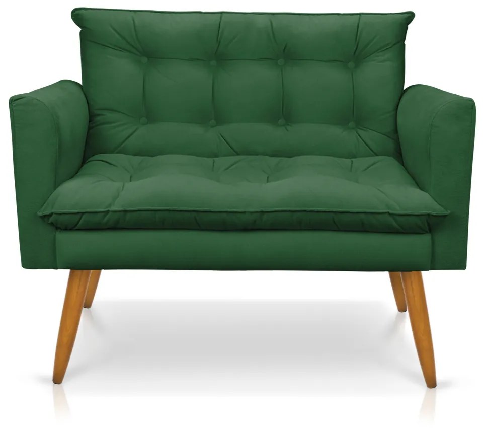 Kit 1 Sofá Namoradeira e 2 Poltronas Tais Suede Pés Palito Castanho - D'Rossi - Verde