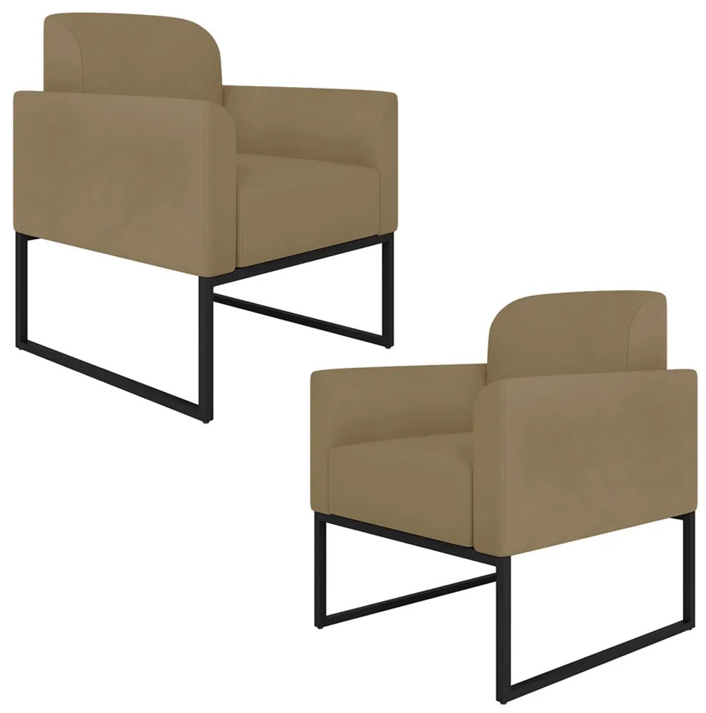 Kit 2 Poltronas Decorativas Isabella Base Industrial Suede Nude/Preto G19