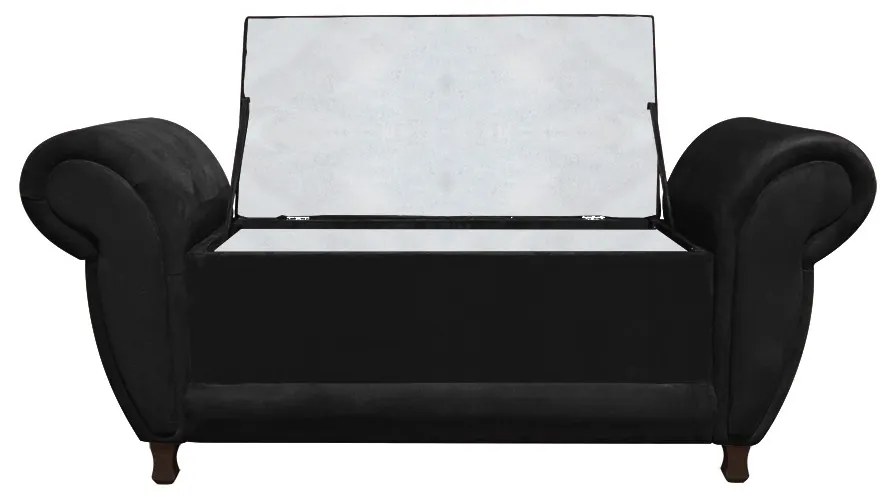 Recamier com Baú Itália Namoradeira Calçadeira Suede - D'Rossi - Preto