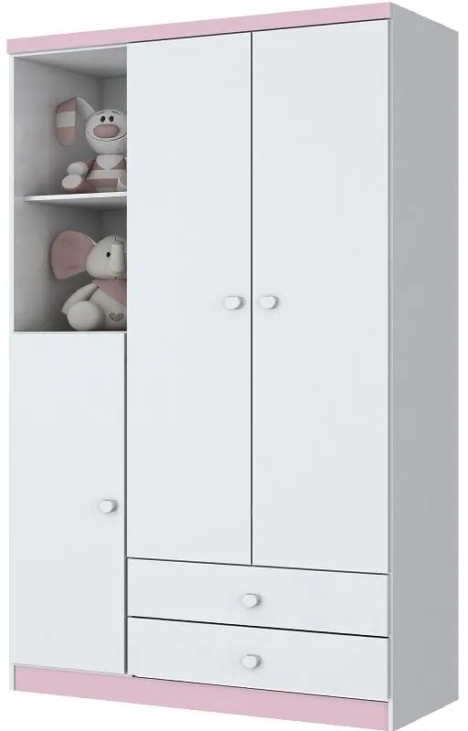 Roupeiro Infantil Bala de Menta 3 Portas 2 Gavetas - Branco/Rosa