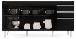 Balcão Gabinete 160cm Sem Tampo 4 Portas 2 Gavetas Arkansas Preto - Lu