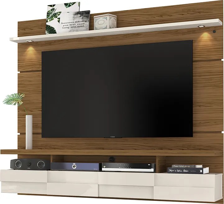 Painel TV 60 Pol 182cm Bancada Suspensa para Sala Quelen Naturale/Off White M20 - D'Rossi