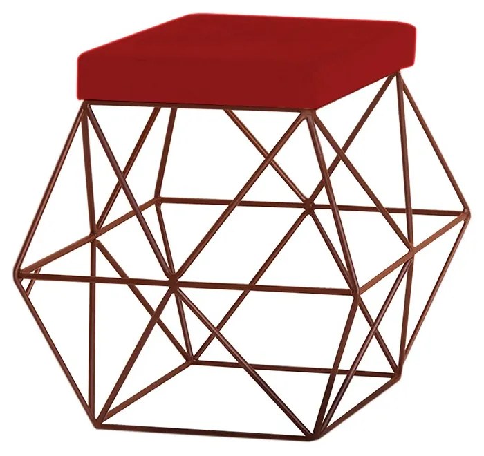 Puff Decorativo Sala de Estar Base Bronze Trixie Veludo Vermelho G41 - Gran Belo