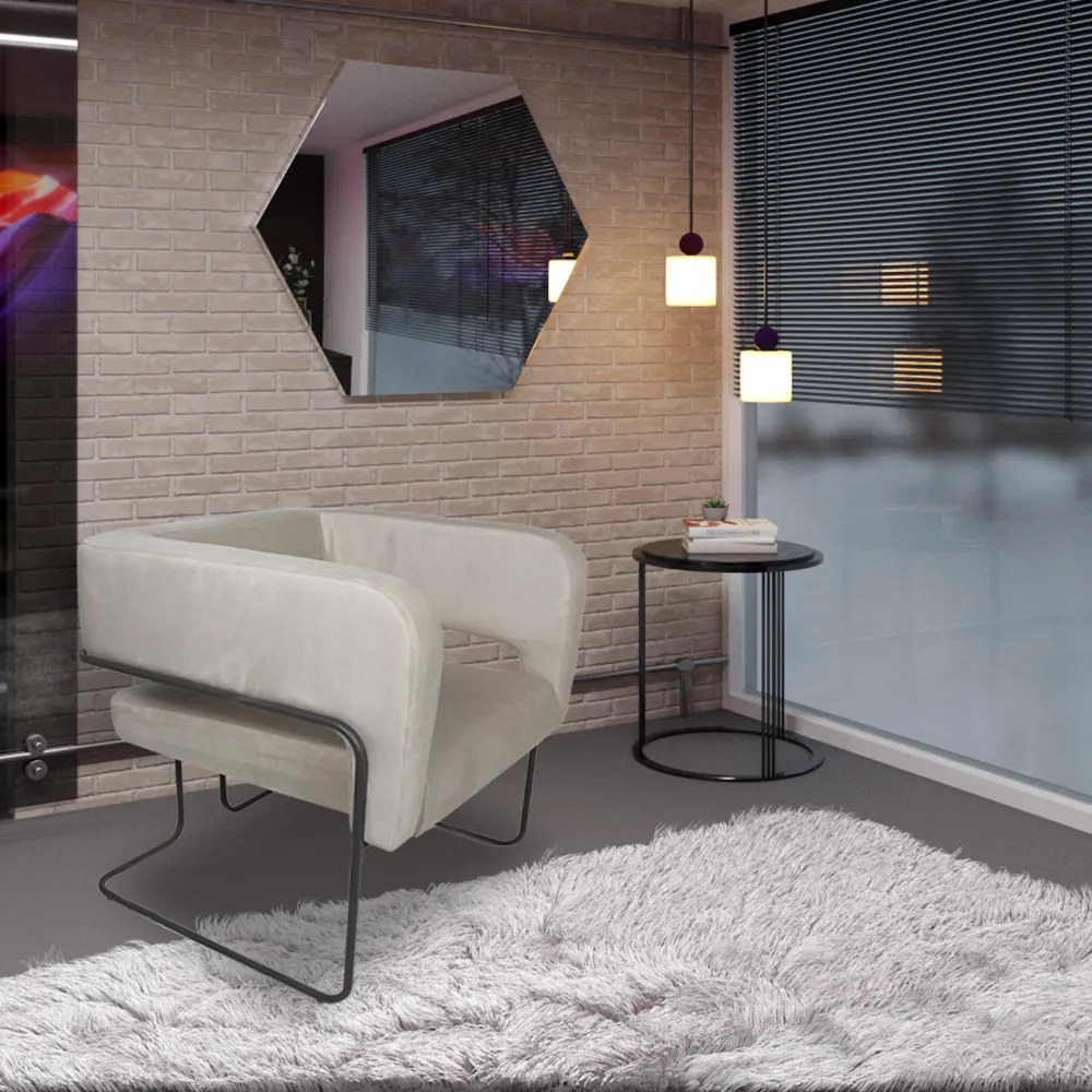 Kit 2 Poltronas Decorativas Lucy Base Aço Grafite Veludo Creme G15 - Gran Belo