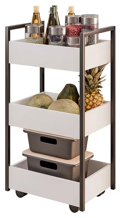 Carrinho Multiuso 3 Prateleiras Cozinha Vallue Branco G96 - Gran Belo