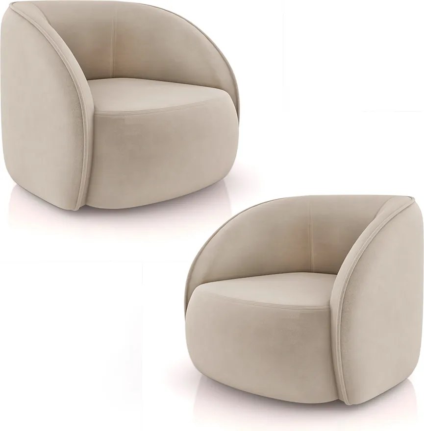 Kit 2 Poltronas Decorativas Sala de Estar Clarke Veludo Bege G45 - Gran Belo
