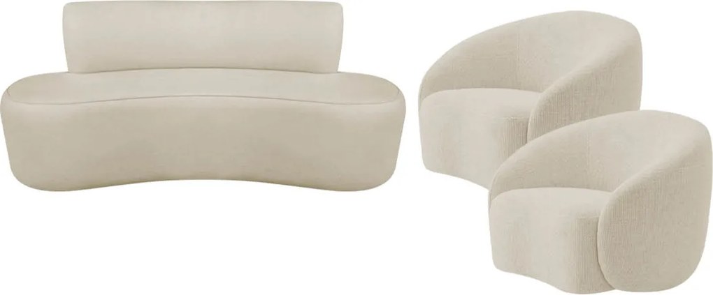 Kit Recamier Curvo Amsterdã 180cm e 2 Poltronas Amore Luxo Bouclé