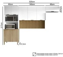 Armário de Cozinha Modulada 3 Peças Charm01 K02 Freijó/Supremo - Mpoze