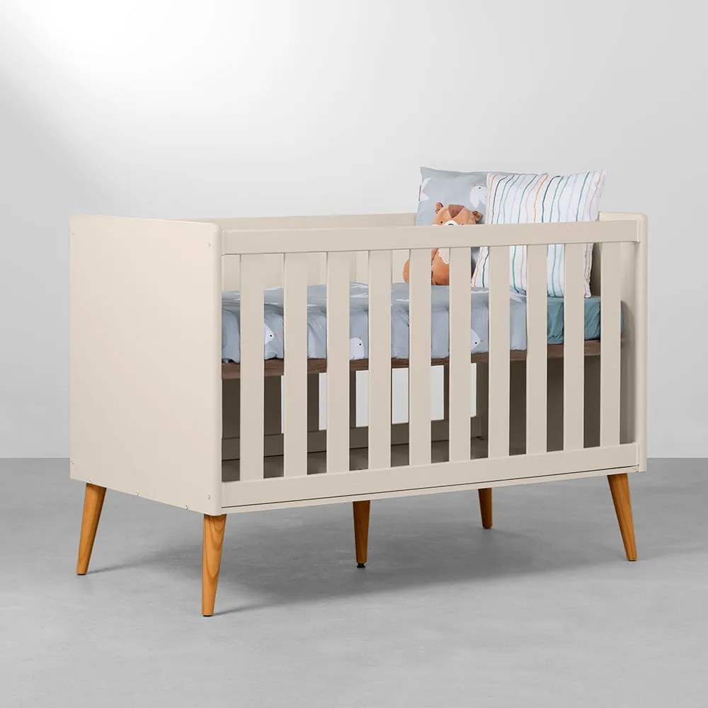 Berço Mini Cama Theo com Pés Retrô Mel - Areia