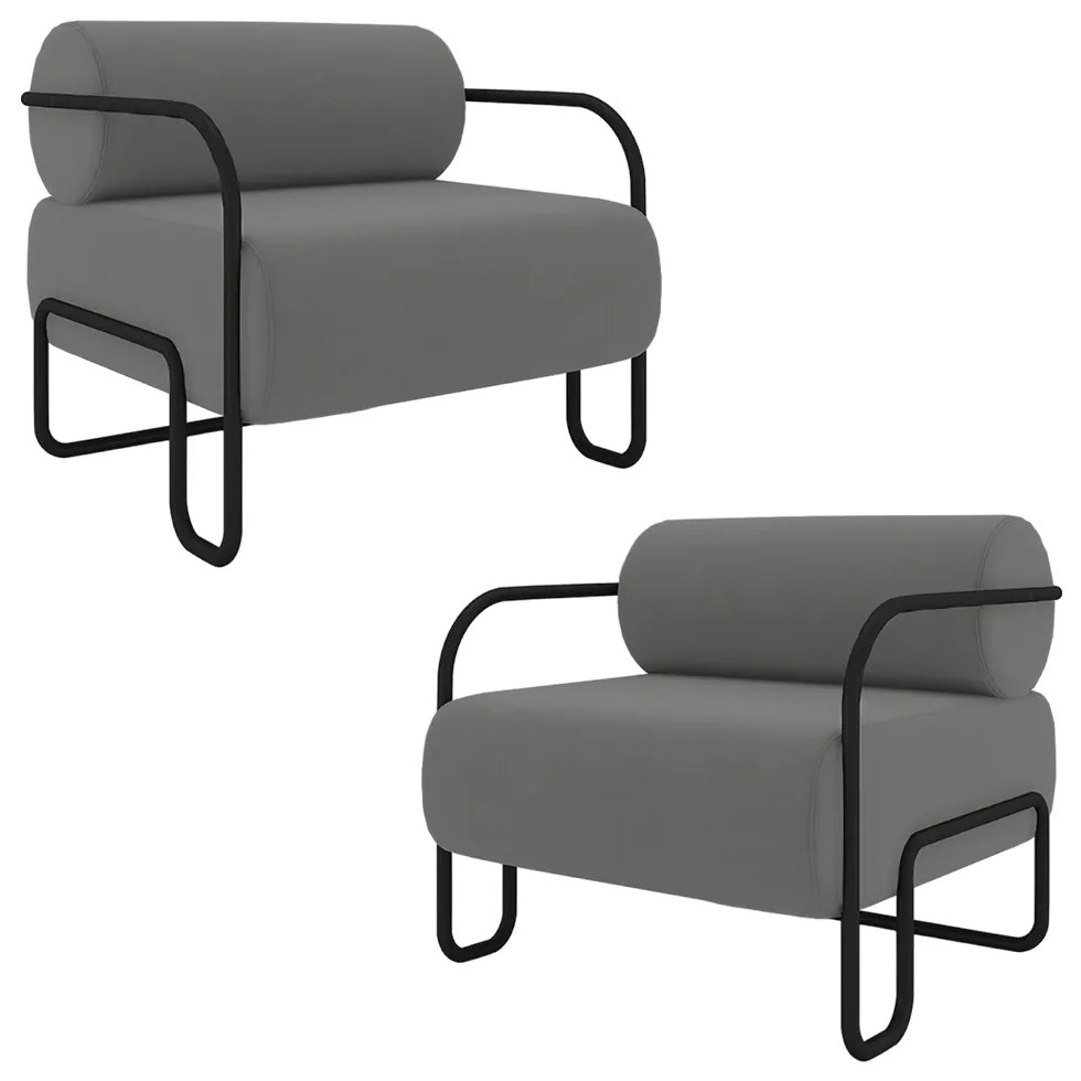 Kit 2 Poltronas Decorativas Sala de Estar Polatsk Base Industrial de Ferro Veludo Cinza G33 - Gran Belo