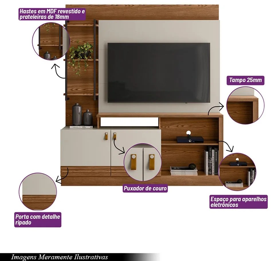 Estante Home 160cm Jatiuca para TV até 50 Freijó/Off White G77 - Gran Belo