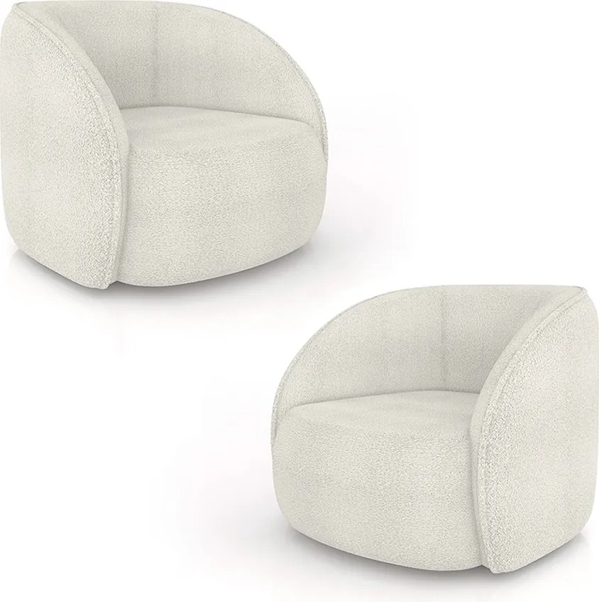 Kit 2 Poltronas Decorativas Sala de Estar Clarke Bouclê OffWhite G45 - Gran Belo