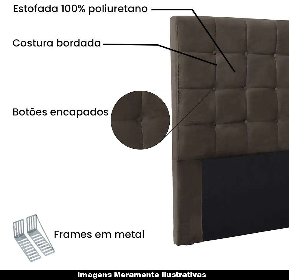 Cabeceira Decorativa Casal 1,40M Tropea Veludo Marrom G63 - Gran Belo