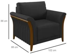 Poltrona Decorativa Sala de Estar 102cm Pés Madeira Roya Z32 PU Preto