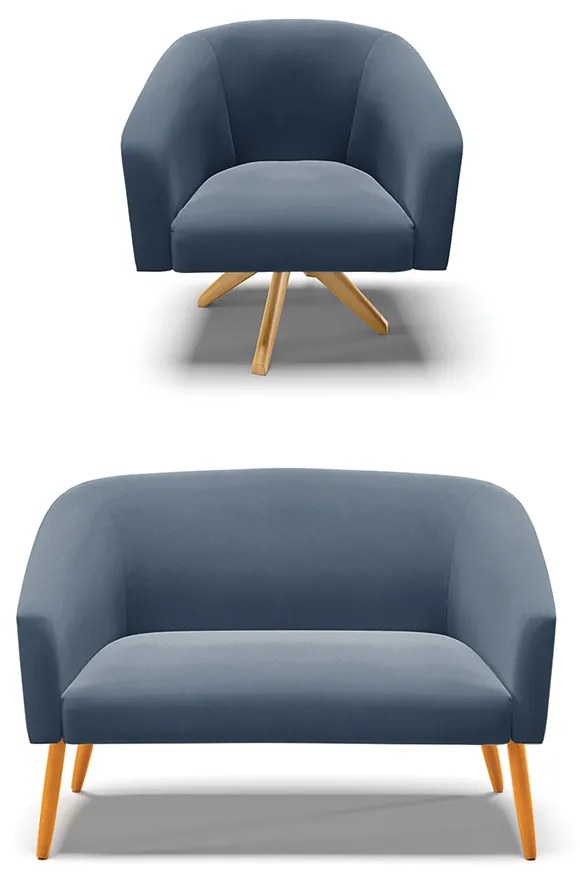 Sofá Namoradeira e Poltrona Giratória MA30 Stella Suede D03 - D'Rossi - Azul Marinho