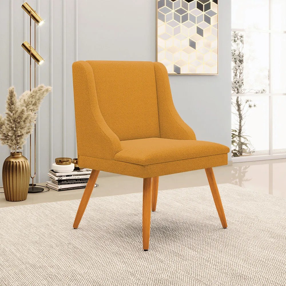 Cadeira Sala de Jantar Pé Palito Castanho Kit 6 Liz Boucle D03 - D'Rossi - Mostarda