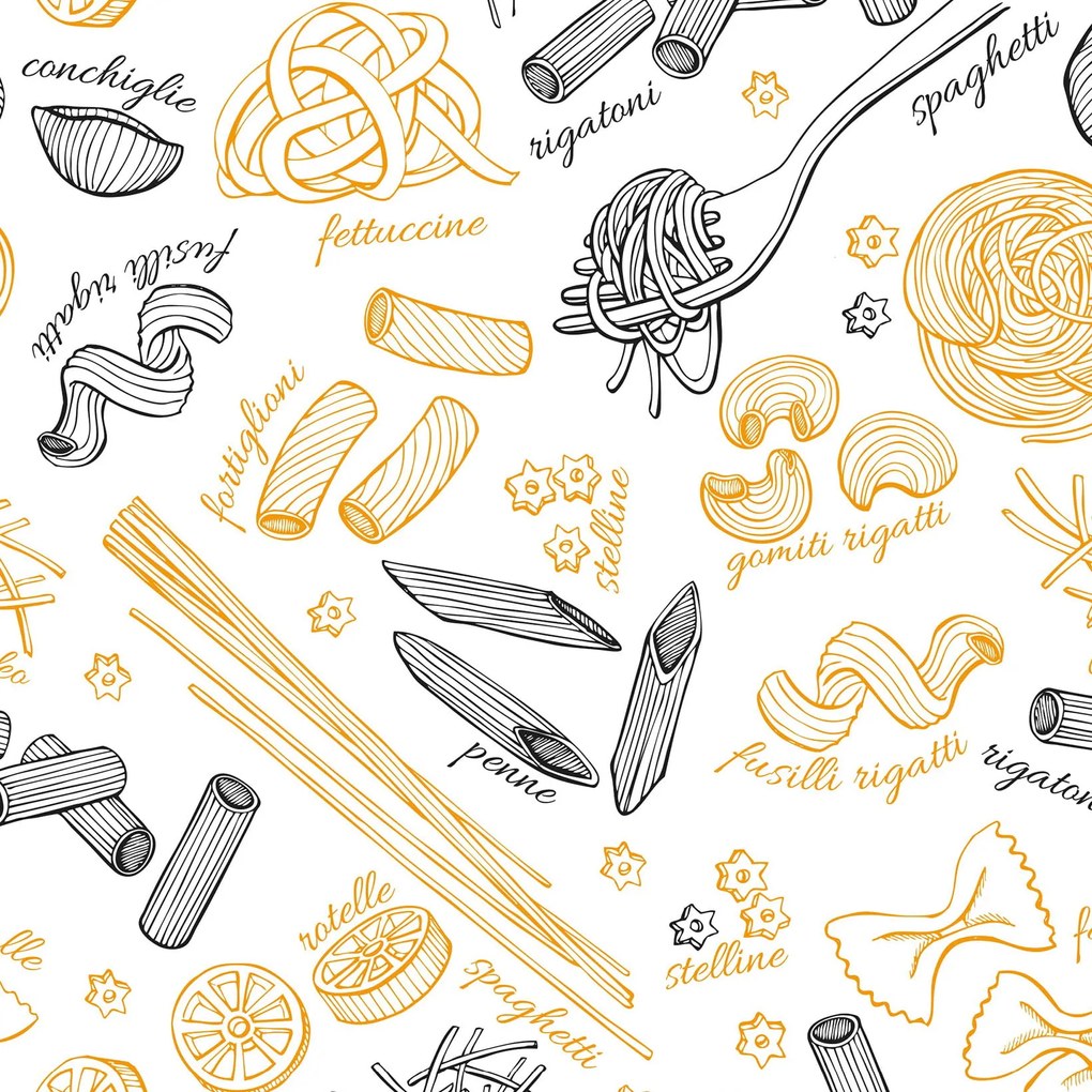 Papel de Parede Casual com talheres e macarrão