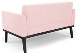 Sofá Namoradeira e 1 Poltrona Base Madeira Preto Ana Suede Rosa Bebê -