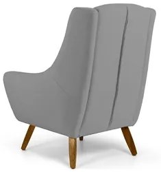 Kit 02 Poltronas Decorativas Juliet Pés de Madeira C-416 Linho Cinza E