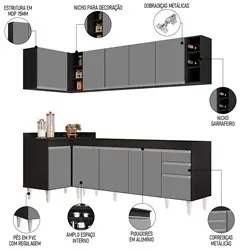 Armário de Cozinha Modulado de Canto Direito 5 Peças CP43 Balcão sem T