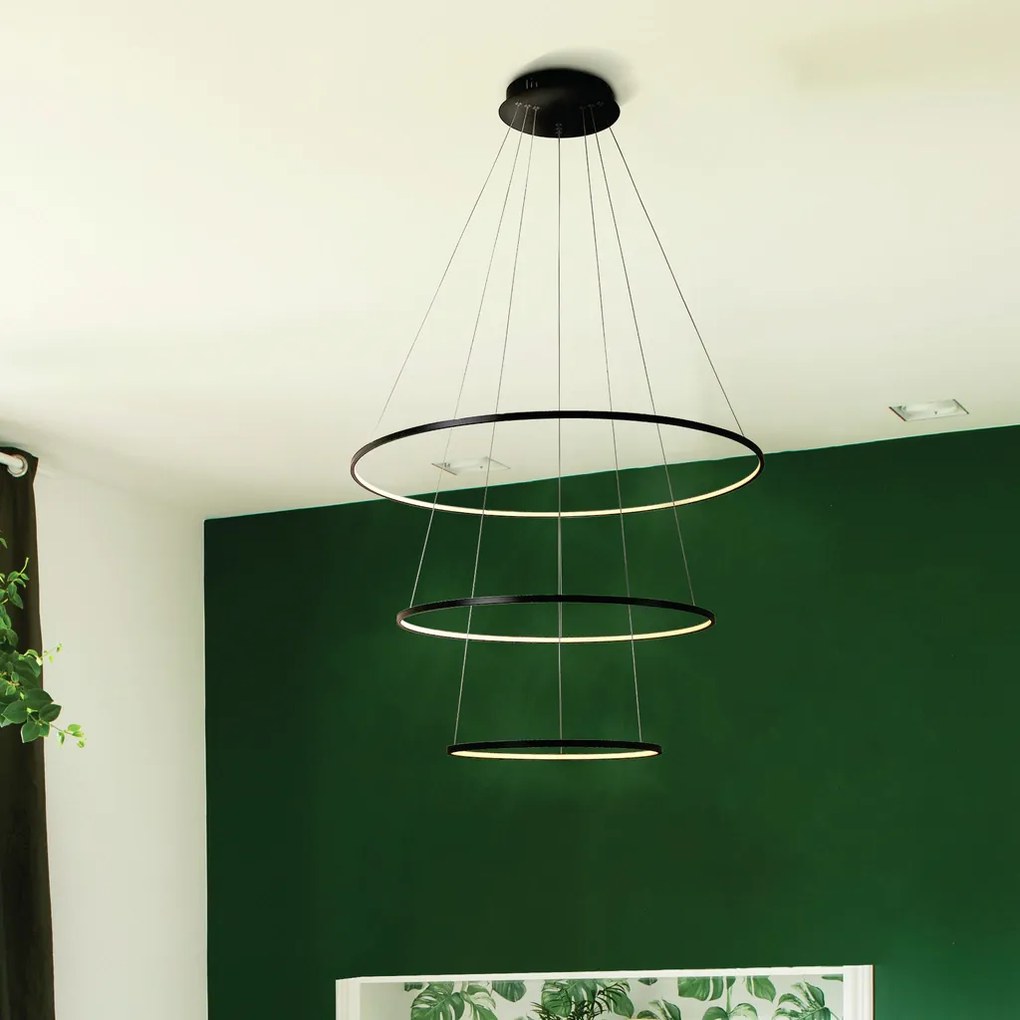 Pendente Birdie Aros Ø80X2Cm / Ø60X2Cm / Ø40X2Cm Led 39W 3000K Bivolt... (Preto)