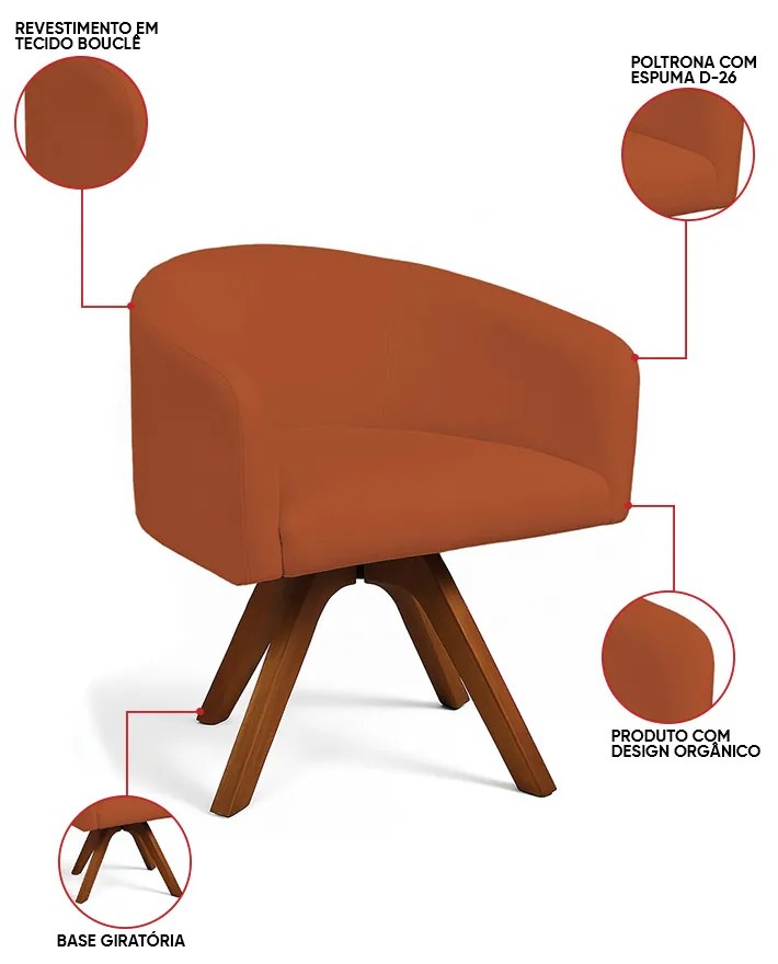 Poltrona Sala Base Giratória Madeira Arielle Bouclê Terracota D03 - D'Rossi