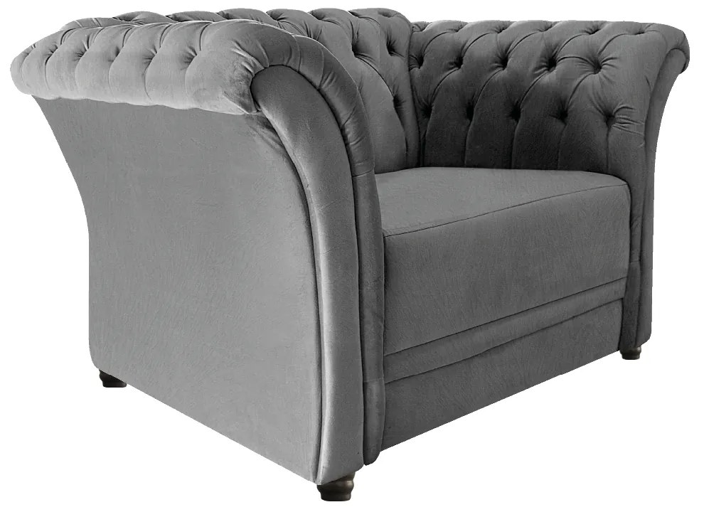 Poltrona Decorativa Chesterfield Sofia Suede Cinza - ADJ Decor