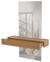 Espelho Decorativo com Bancada Suspensa Faces D01 Freijó/Off White - M
