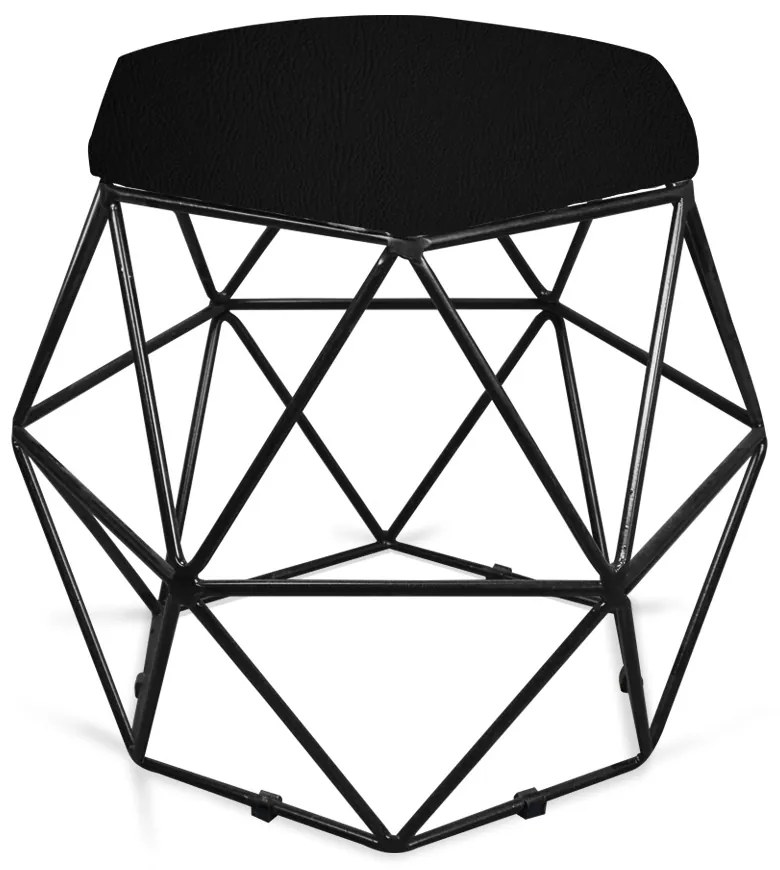 Puff Aramado Hexágono Decorativo Industrial Preto com Sintético Preto D03 - D'Rossi