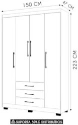 Guarda Roupa Solteiro 150cm 4 Portas Espanha Nature/Champanhe - Vila R