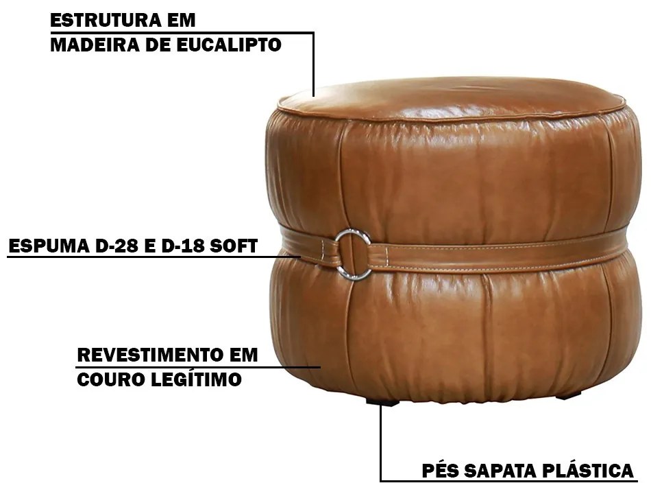 Kit 2 Puff Decorativo Sala de Estar Rene Debrum Couro Marrom Claro G72 - Gran Belo