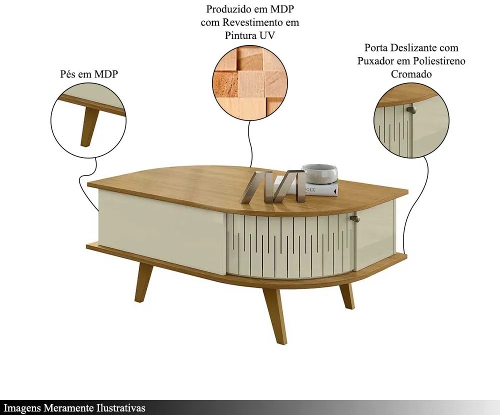 Mesa de Centro Decorativa Marion MDP 2 Portas Deslizantes Cumaru/Opala G97 - Gran Belo