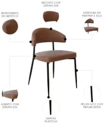 Cadeira de Jantar Estofada Fixa Chloe M25 Sintético Marrom - Mpozenato