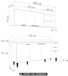 Armário de Cozinha Com Tampo CP10 180cm Pérola Branco Z34     - Mpozen