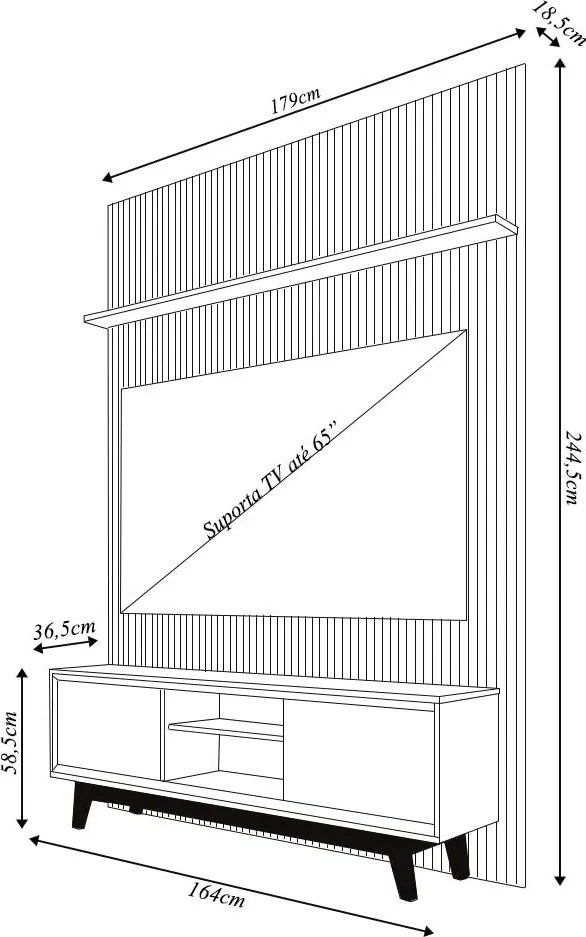 Conjunto Painel com Bancada Cesar 2 Portas Deslizantes 2 Prateleiras MDP até 65 Cinamomo/OffWhite G97 - Gran Belo