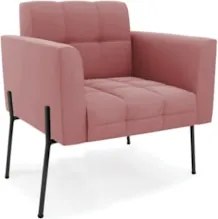 Poltrona Para Sala Pé Metal Preto Kit 2 Ana Suede Rosê - Ibiza