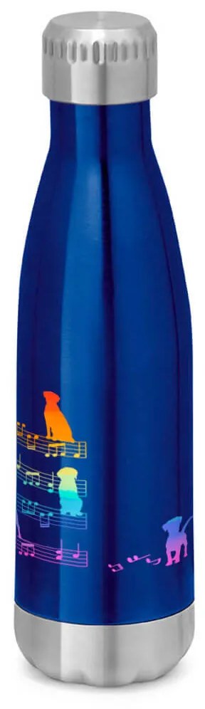 Garrafa Térmica Inox Brilhante 510 ml Cachorro Musical Arco Iris - Azul Royal
