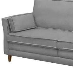 Sofá Living 3 Lugares 220cm Pés Madeira Efraim F05 Veludo Prata - Mpoz