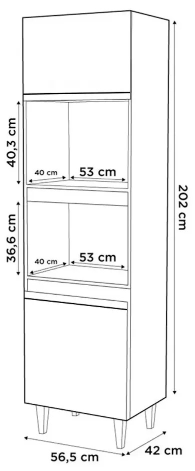 Paneleiro Torre Quente para Cozinha 02 Portas Ruth 56 cm L06 - D'Rossi - Castanho e Cinza