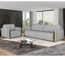 Conjunto Sofá 3 Lugares 223cm e Poltrona 98cm Amaranto Z32 Veludo Cinz