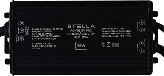 Driver Dimerizavel Preto 75W Ip67 12V Pro