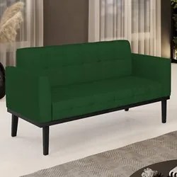 Sofá Namoradeira Base Madeira Preto Ana Veludo Luxo Verde - Ibiza