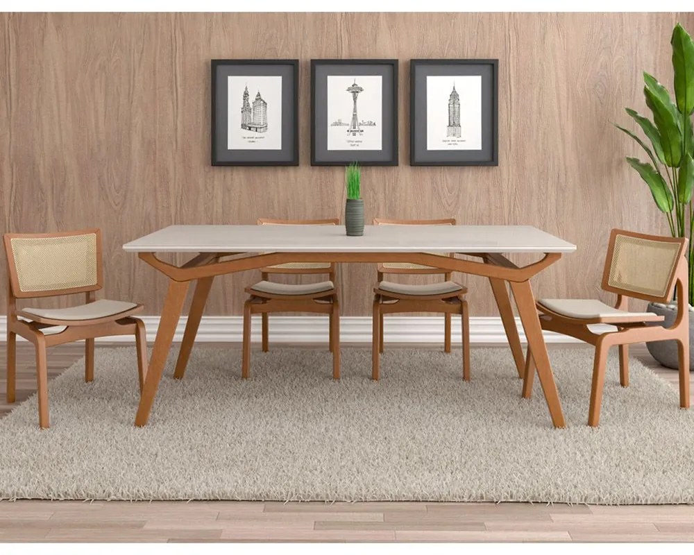 Kit 03 Cadeiras Decorativas Sala de Jantar Madeira Champagne Ravi Linho Bege G60 - Gran Belo