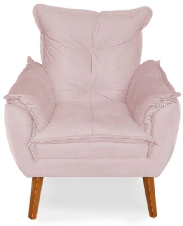 Poltrona Decorativa Apolo Pés Madeira Suede Rosa Bebê - Sheep Estofados - Rosa