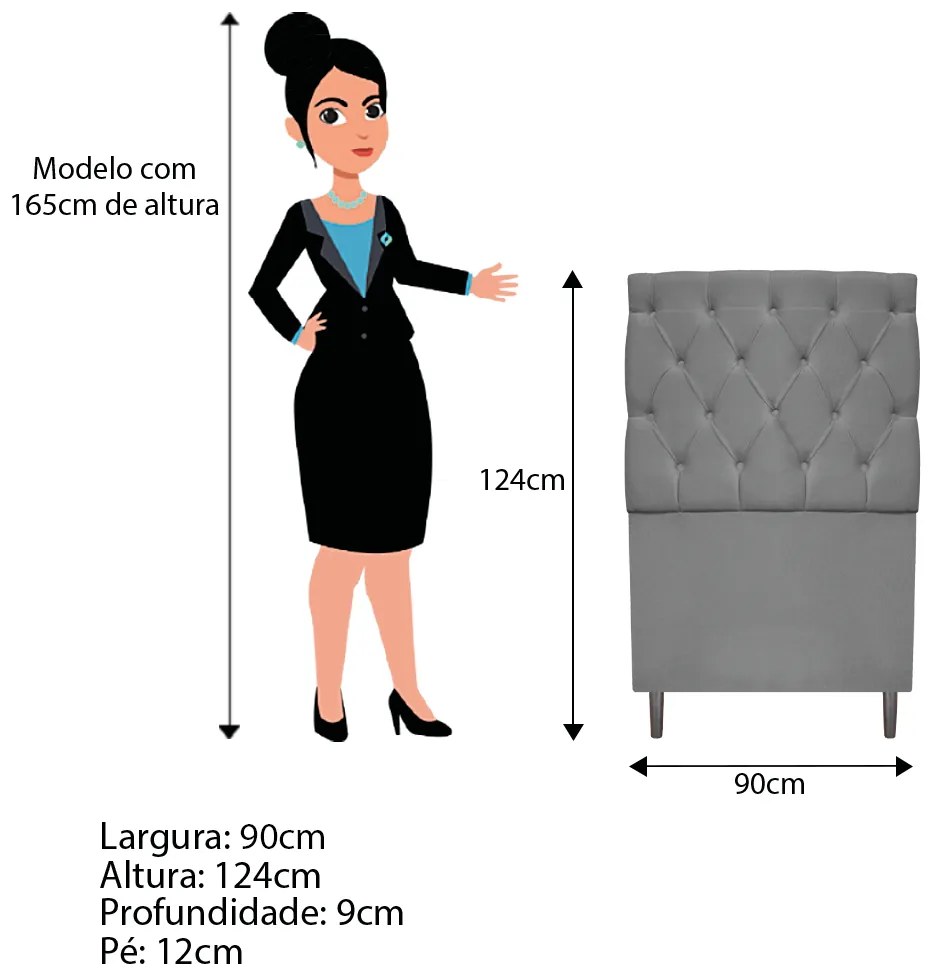Cabeceira Estofada Liverpool 90 cm Solteiro Suede Cinza - ADJ Decor