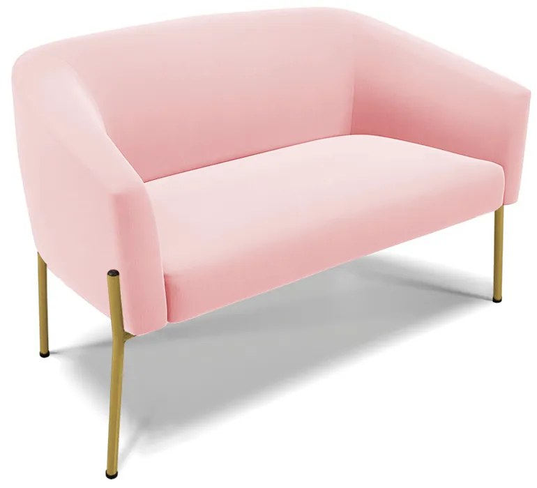Sofá 2 Lugares Namoradeira Pé de Ferro Dourado Stella Suede D03 - D'Rossi - Rosa Bebê