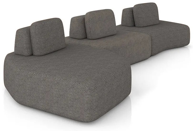 Sofá 3 Lugares Orgânico com Chaise e  2 Módulos Berlim Bouclê Gf K01 - D'Rossi - Grafite