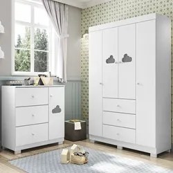 Jogo de Quarto Infantil Guarda Roupa e Cômoda Ane Branco - Phoenix