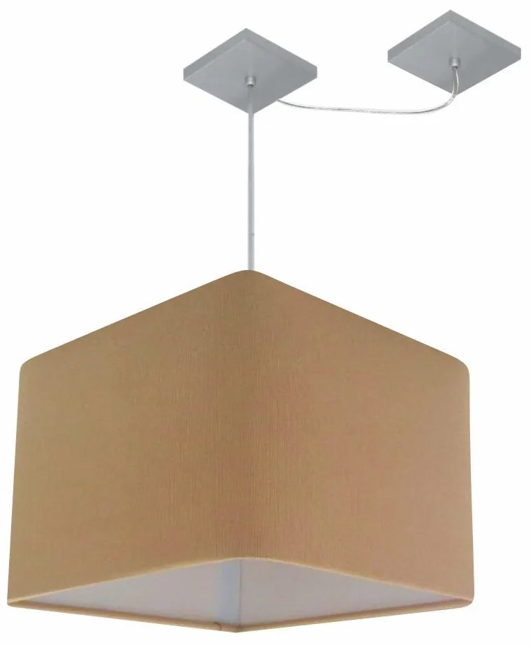 Lustre Pendente Quadrado Com Desvio Md-4269 Cúpula em Tecido 30/40x40cm Palha - Bivolt