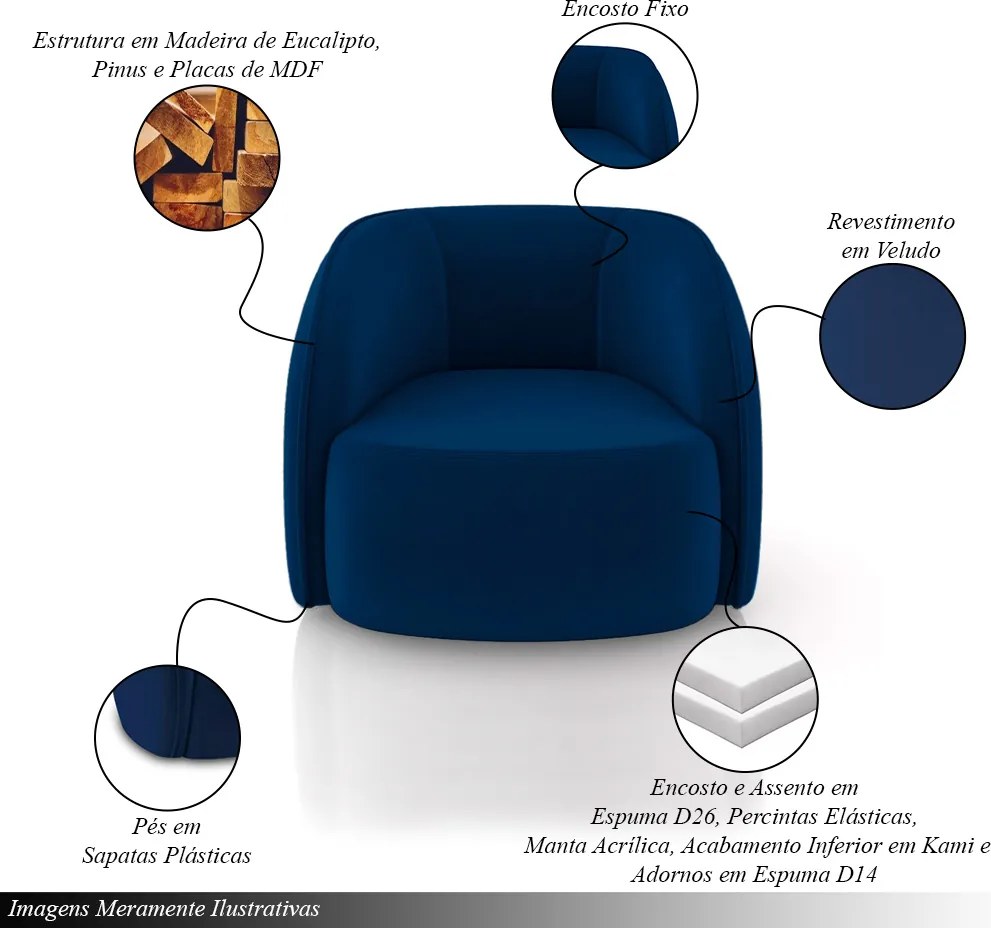 Kit 2 Poltronas Decorativas Sala de Estar Clarke Veludo Azul G45 - Gran Belo